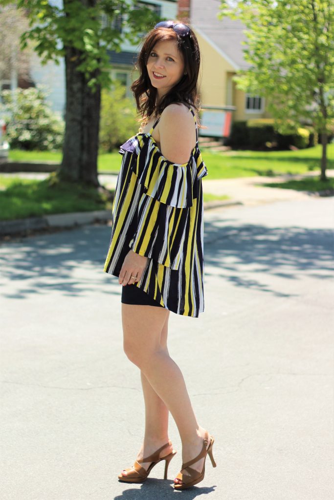 striped ruffled top