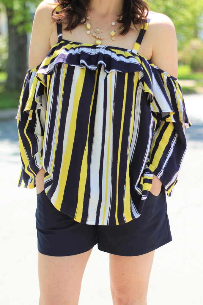 striped ruffled top