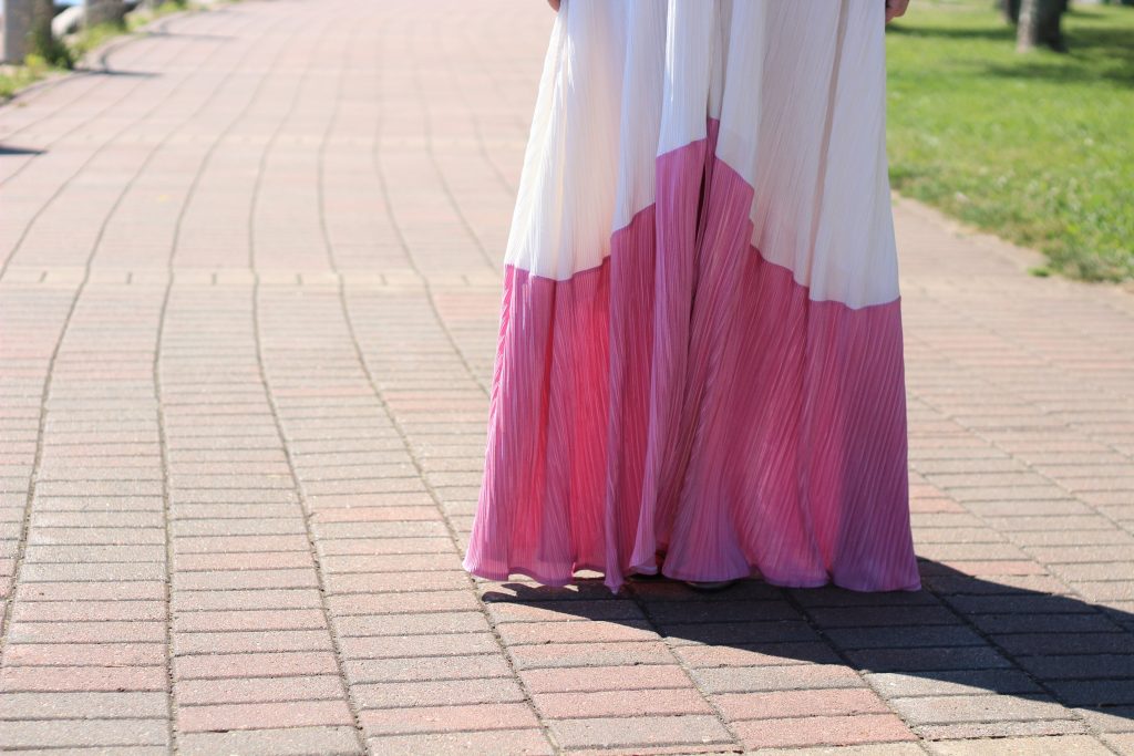 pink and white pleated dress