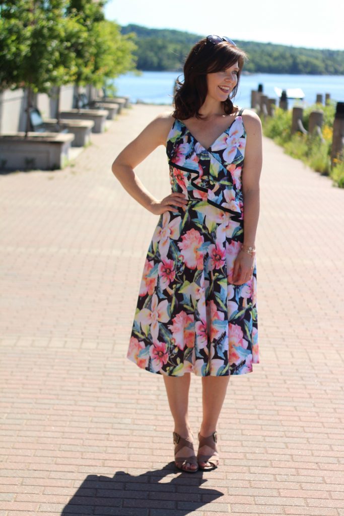 floral black trimmed dress