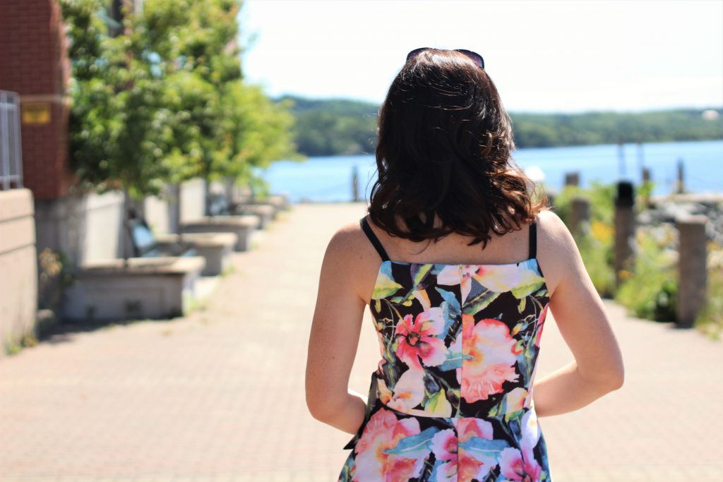 floral black trimmed dress