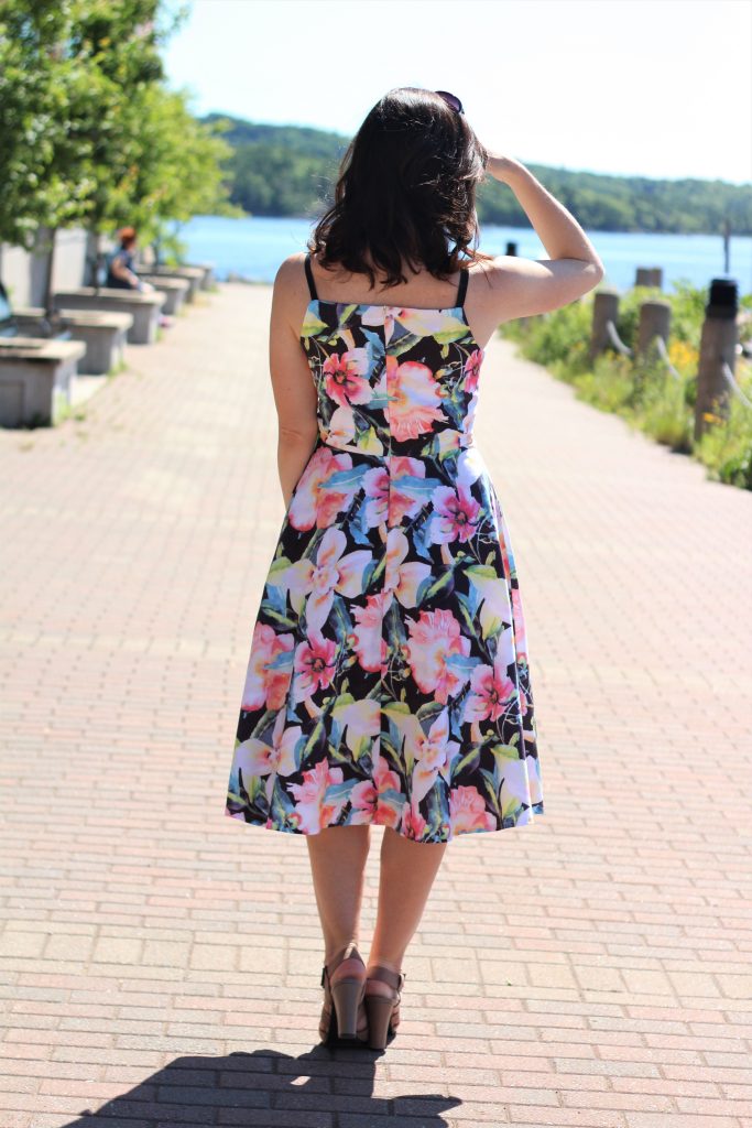 floral black trimmed dress