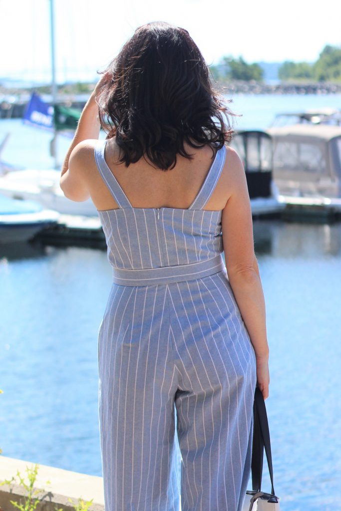 blue striped jumpsuit