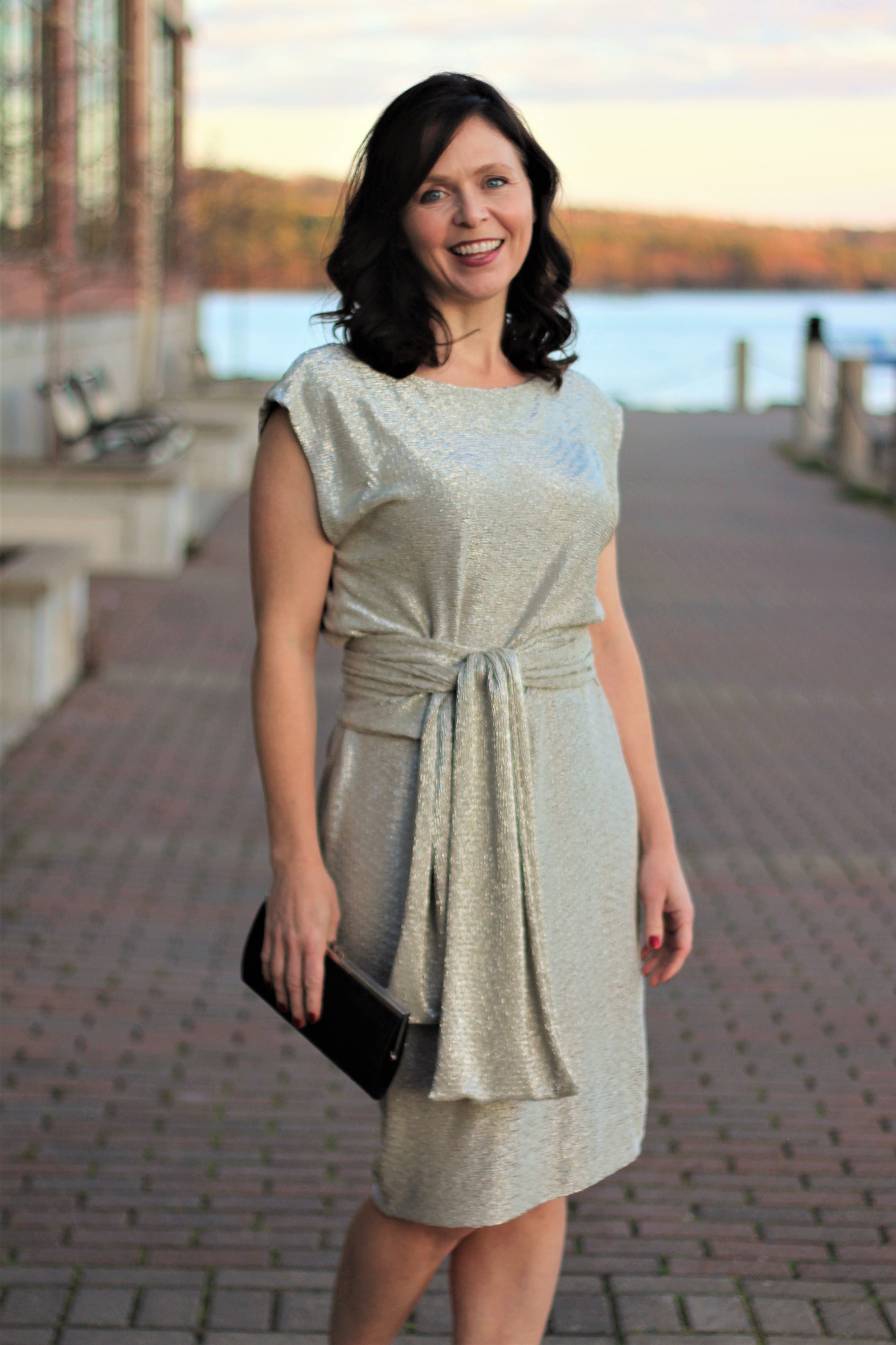 pleated foil knit dress